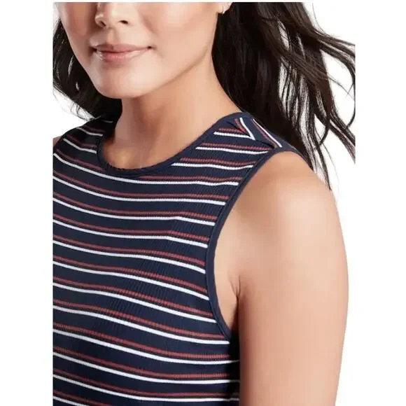 Athleta Navy Blue/Multicolor Sunstream Striped Midi Dress Women's Size Small - Picture 2 of 5